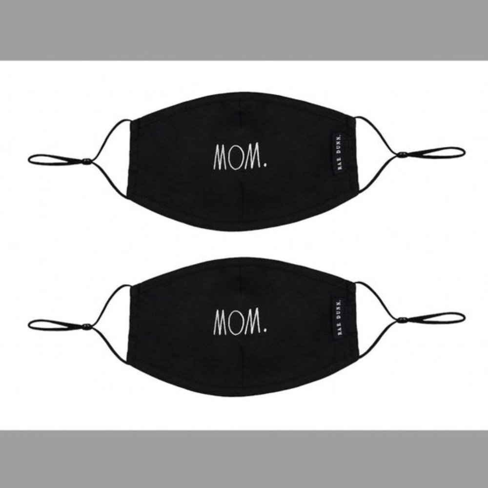Rae Dunn Face Masks, "Mom" Design- Black, Set